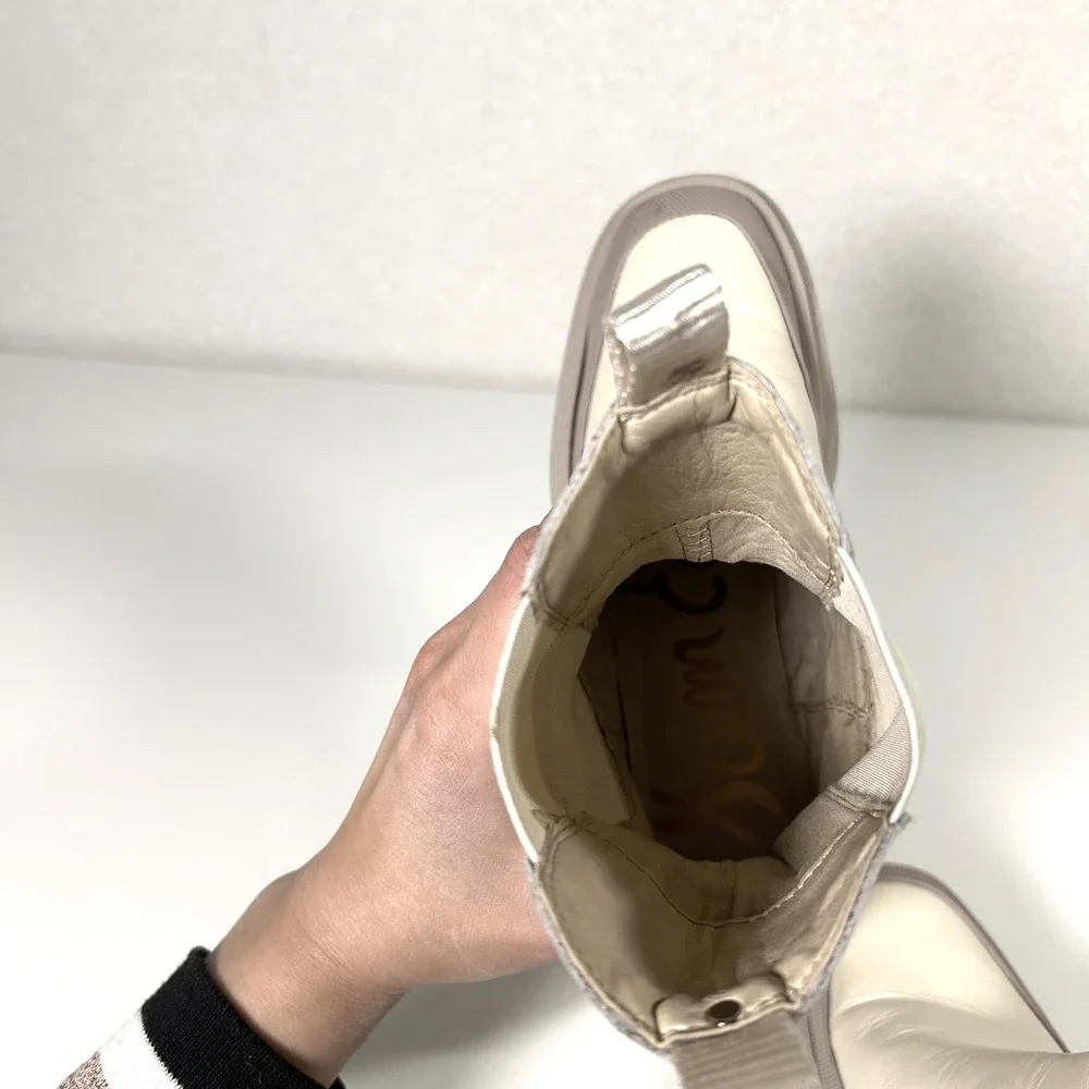 Sam Edelman Lulia Boots Women's US 7 Ivory cream Leather lugsole Chelsea - Picture 7 of 7